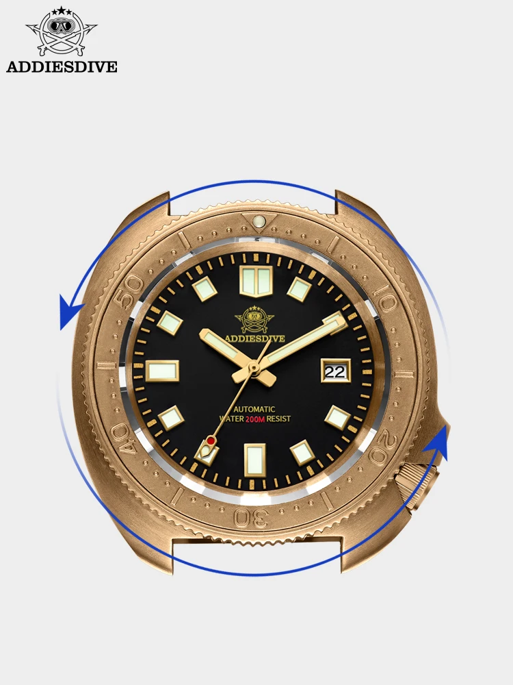Мужские водонепроницаемые часы Addies Dive винтажные бронзовые с коричневым кожаным