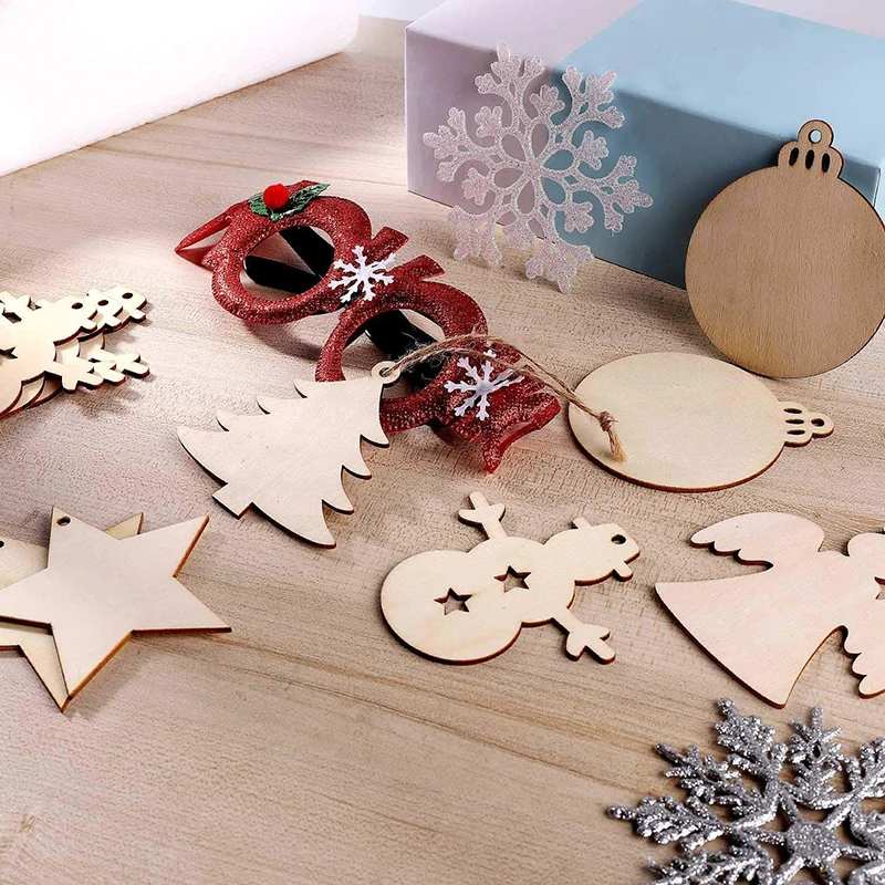 

10Pcs Wedding Wooden Pendants Hallow Star/Angel/Xmas Tree Ornaments Home Christmas Tree Hanging Decoration Kids Gifts Supply