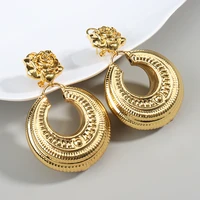 dubai gold color jewelry sets for women hoop earrings circle pendant necklace set for wedding design party bride accessory