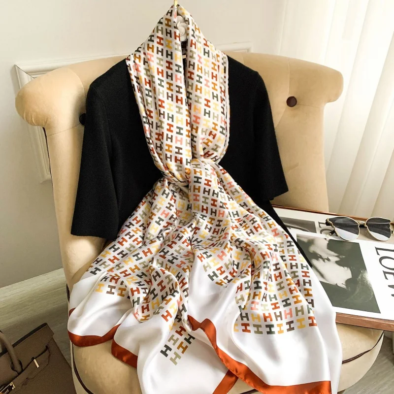 

New Letter Fashion Summer Sunscreen Shawl Silk Scarf Women's Large Beach Towel Artificial Silk Scarf Shawl