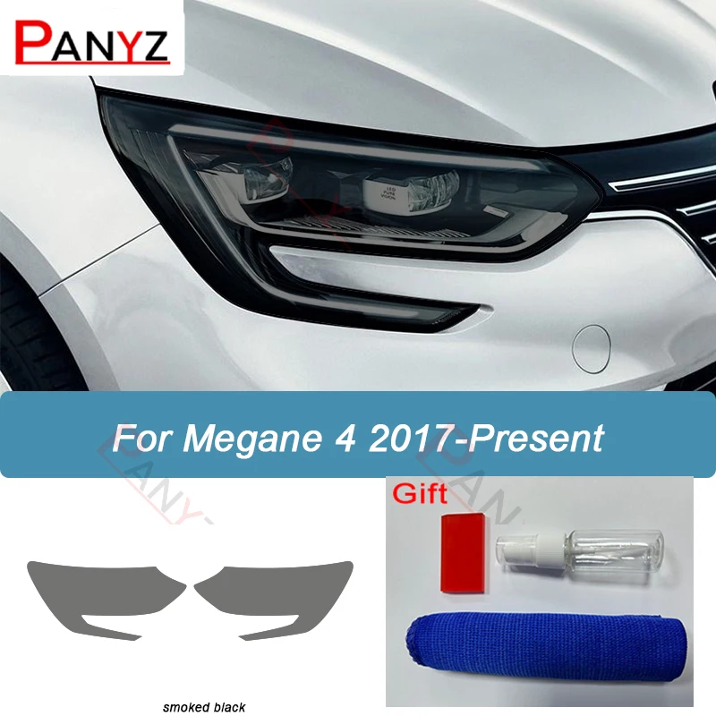 

Защитная пленка для автомобильных фар Renault Megane 4, 2017 г., дымчатый черный оттенок, виниловая прозрачная наклейка из ТПУ