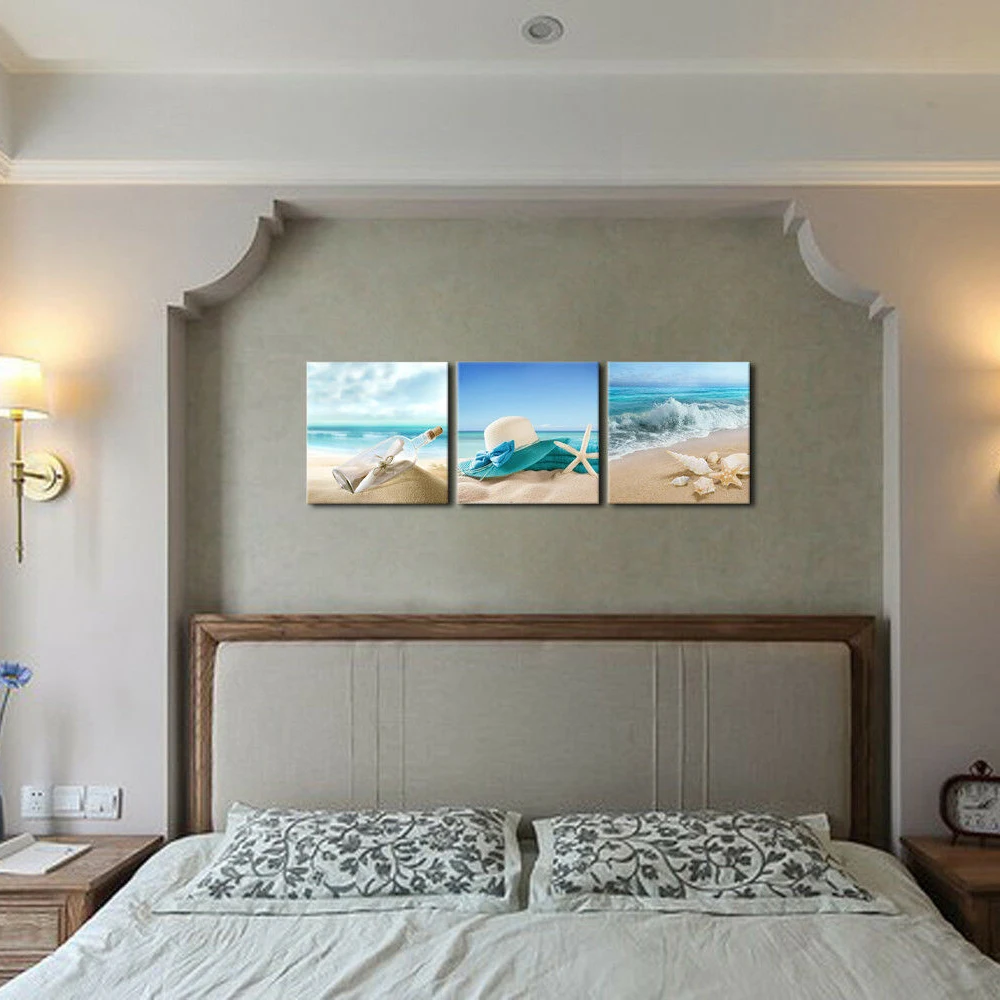 3PCS Canvas Print Painting Picture Home Decor Wall Art Blue Sea Beach Landscape Modern Minimalist Photo Decoration | Дом и сад
