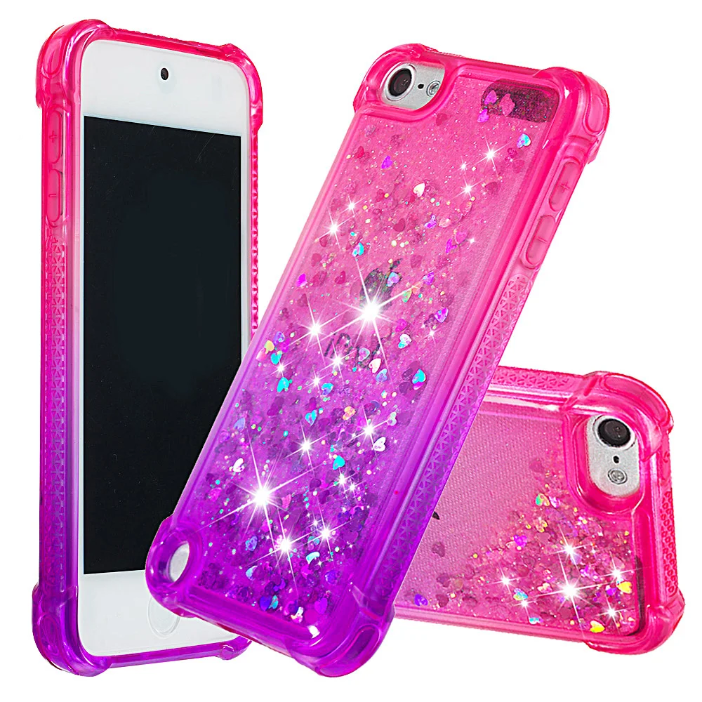 Colorful Glitter Gradient Quicksand Case For iPod Touch 5/6/7 Shockproof Airbags Protection Defender Rugged Silicone Case