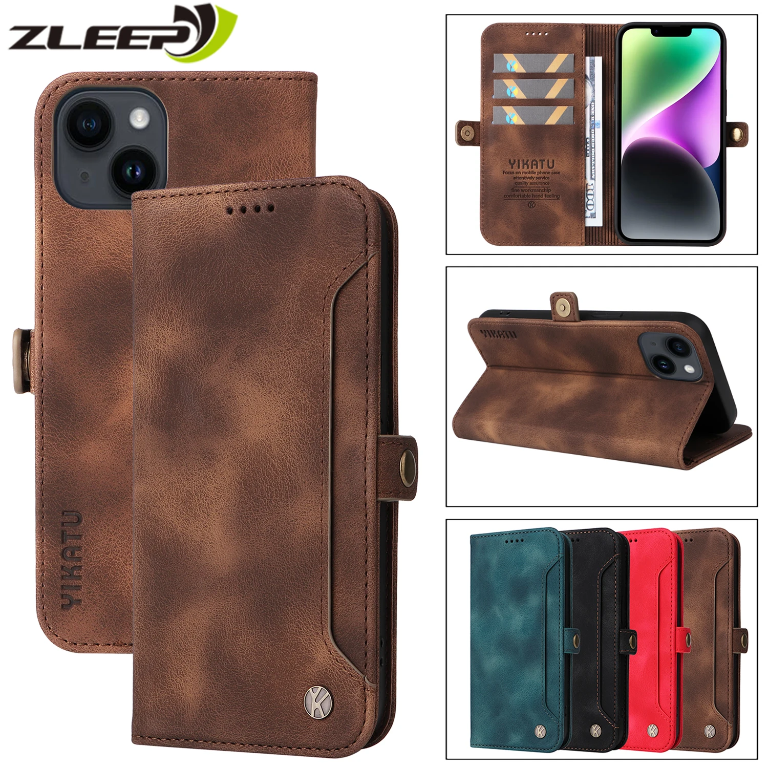 

Luxury Leather Magnetic Flip Case For iPhone 14 13 12 Mini 11 Pro X XS Max XR SE 2022 2020 8 7 6 6s Plus Wallet Card Phone Cover