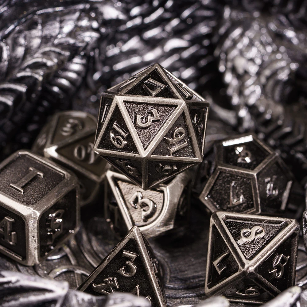 

Cusdie Ancient Metal Dice DND 7Pcs Polyhedral Dice Set D4-D20 for Dungeons and Dragons Role Playing Game D&D Table Games