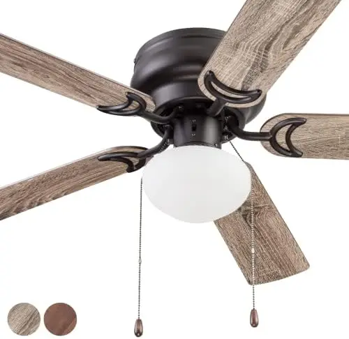 

44 Inch Traditional Flush Mount Indoor LED Ceiling Fan with Light, Pull Chain, Dual Finish Blades, Reversible Motor - 51585-01 (