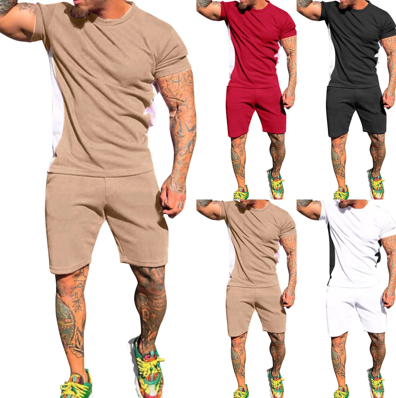 

MEN Plus Size Men Sports Suit SET Print Short Sleeve Two Piece Set Male O-neck T-shirt Shorts Men Loose Sweat Suit Outfits