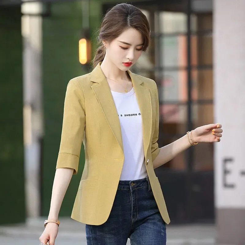 

Summer Yellow Fashion Women's Blazers And Jackets Slim 3xl Office Work Wear Woman Clothes Black Straight