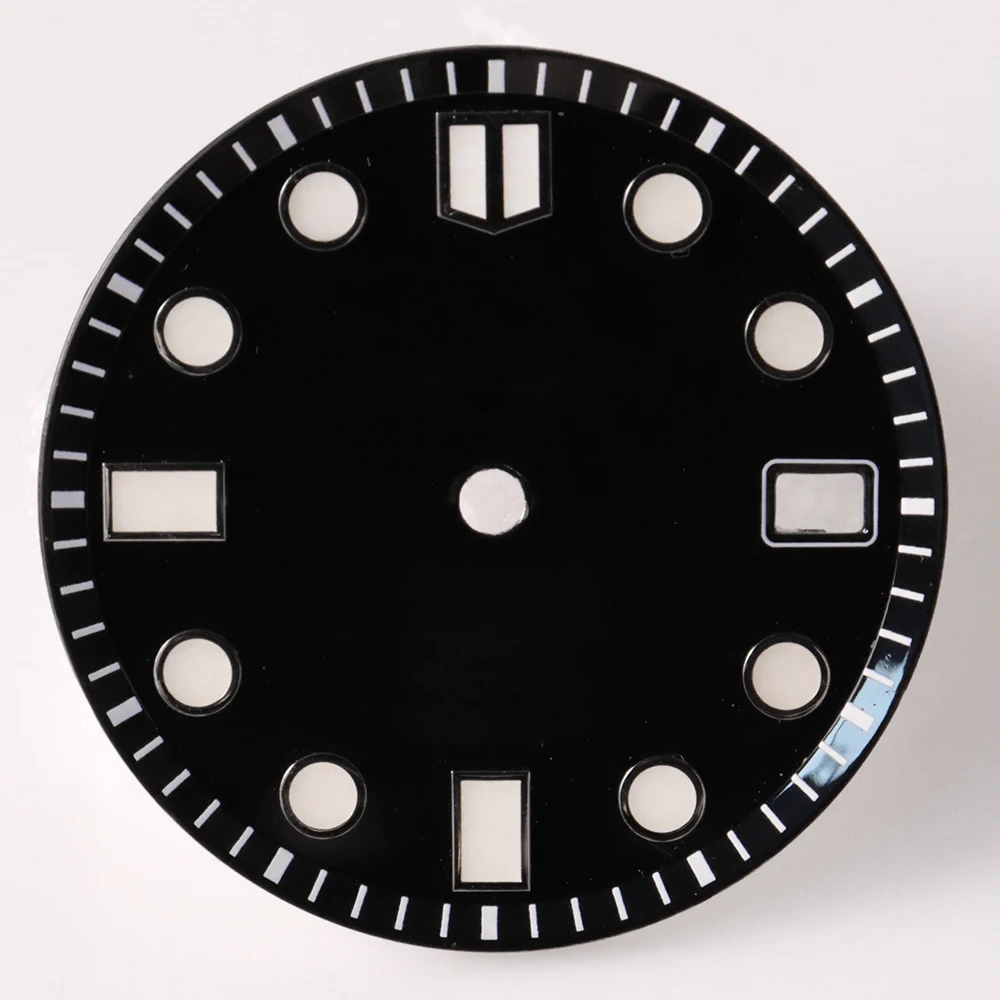 New Men Watch Components Surface Finishing  for NH35 Movement Watch Accessories Replacement Dial 28.5mm Blue Luminous Watch Dial