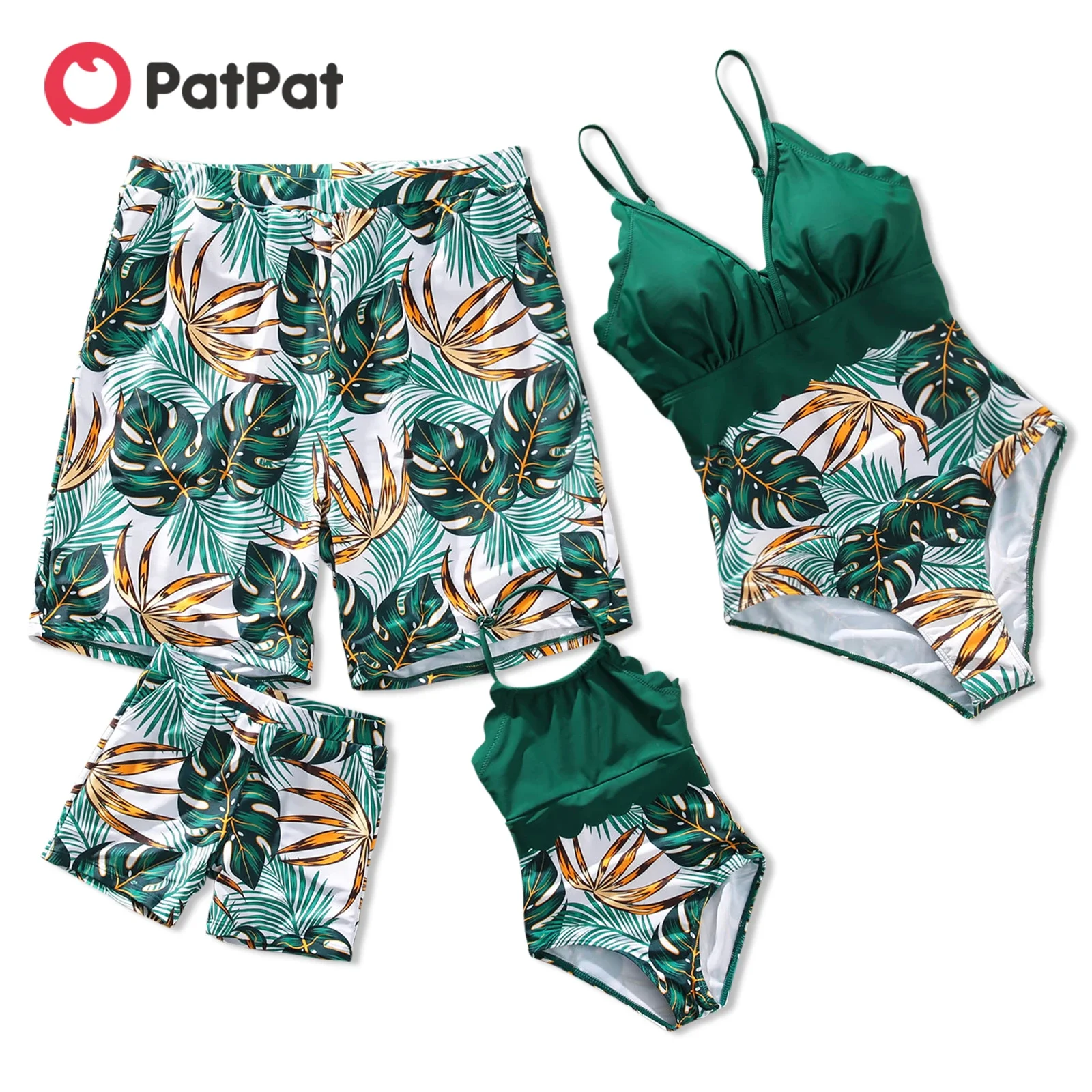 PatPat One-pieces Family Matching Outfits Swimsuit Mama Mother and Daughter and Son and Dad Swim Shorts and V Neck Swimwear