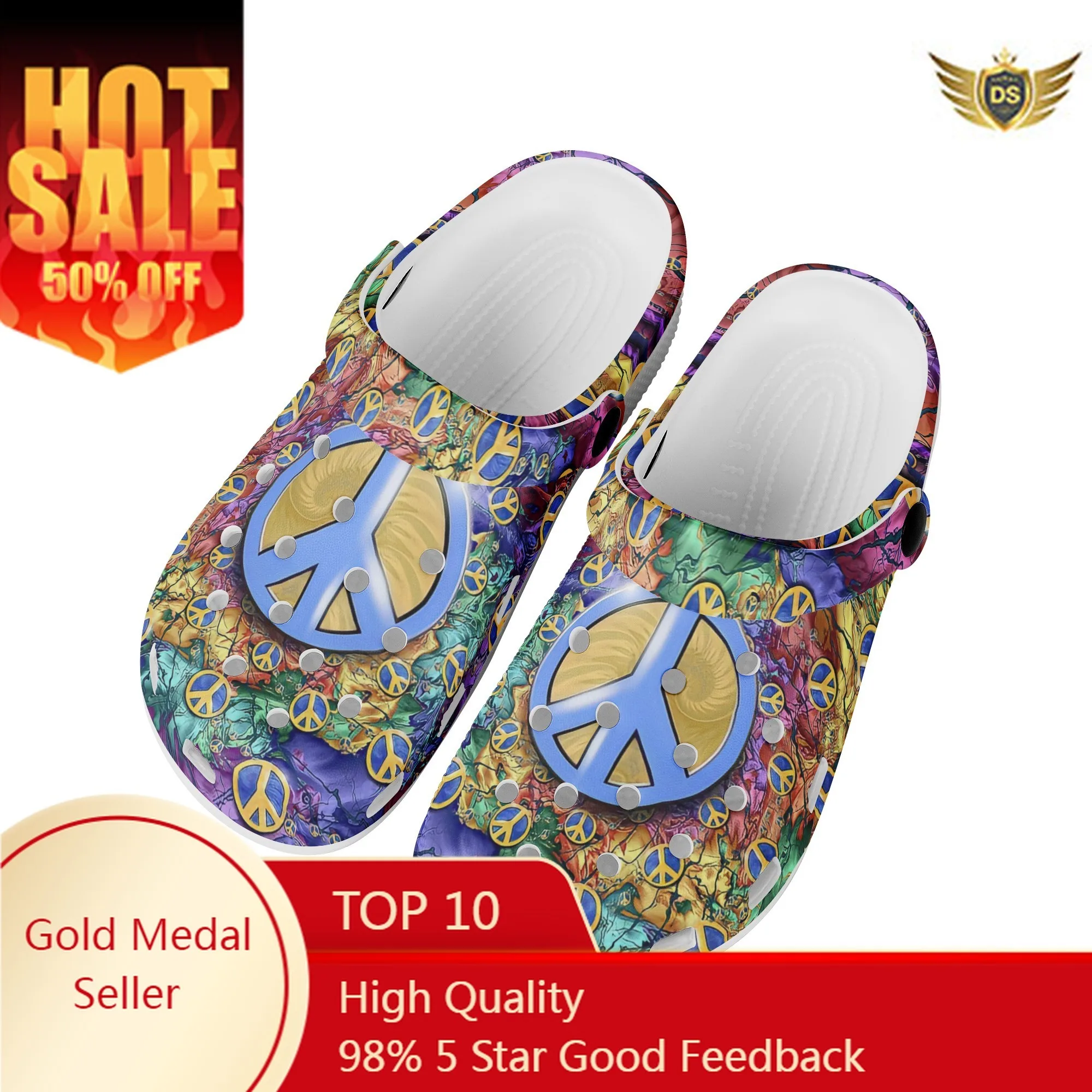 

Женские сандалии с принтом Peace And Love, нескользящие легкие садовые тапки, модная повседневная обувь на плоской подошве