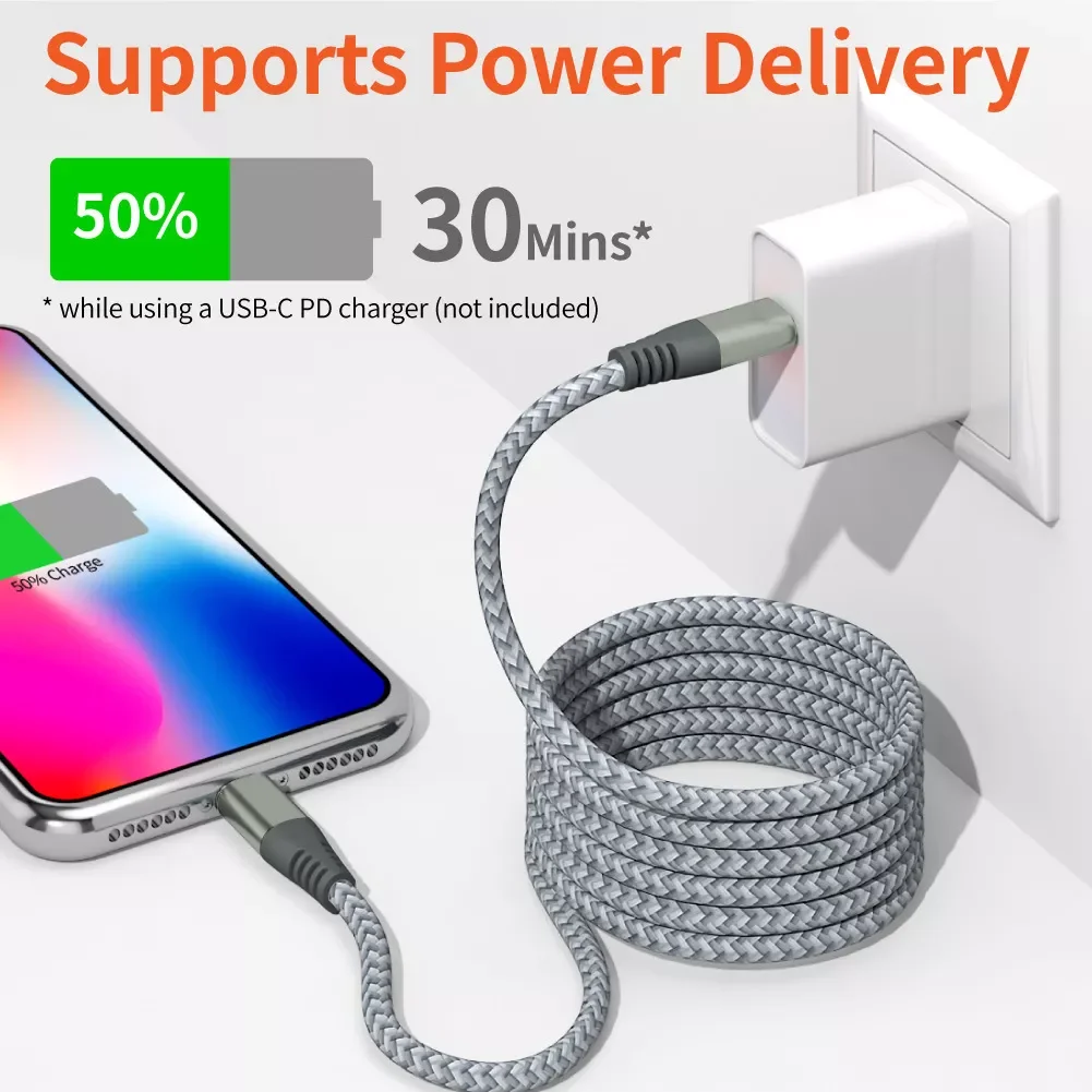 

Type C USB-C To Lighting Cable Braided Nylon PD Fast Charge Cable Sync Cord For IPhone 12 13 Pro Max Mini 11 XR XS Max 8 Plus
