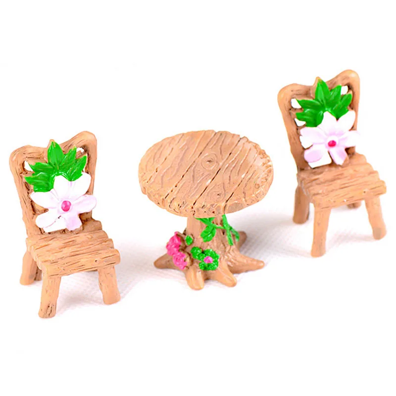 

3Pcs Lovely Chair Table Set Miniature Park Seat Mini Resin Micro Landscape Figurines Decoration Fairy Garden Ornaments Craft