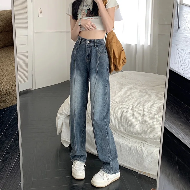 Ground White Do Old Jeans Women High Waist Straight Women Pants Loose Casual Show Thin Wide Leg Pants Retro Mopping Jeans Calças