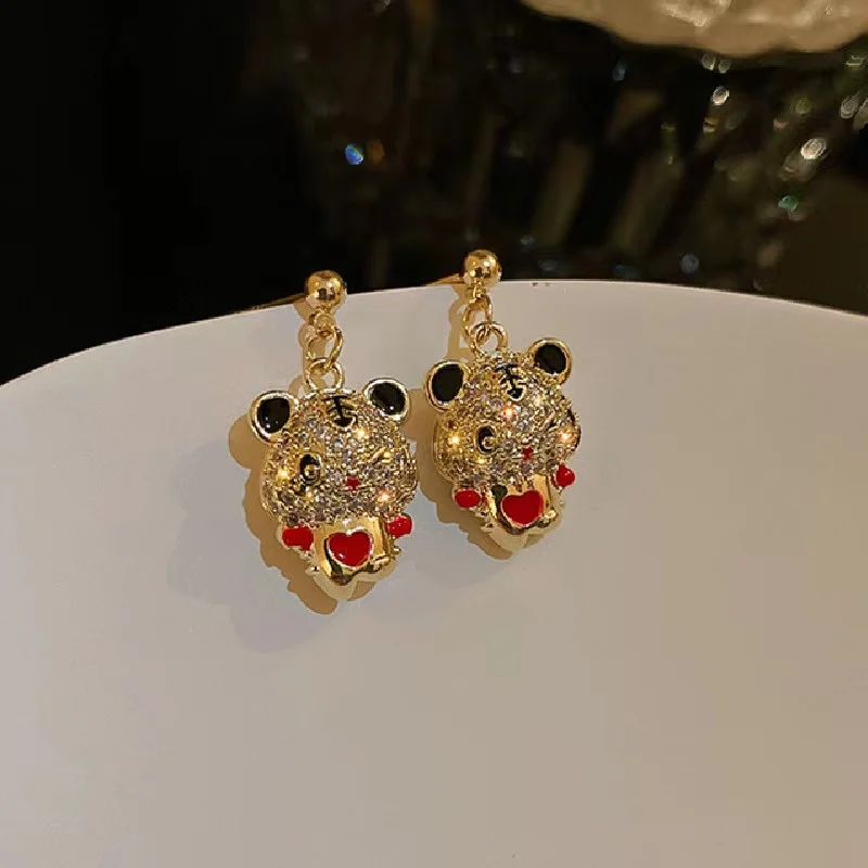 Серьги-гвоздики с тигром женские серебро 925 пробы в китайском стиле тигра |