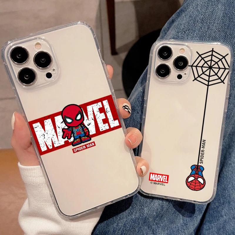 

Cartoon Marvel Spiderman For Apple iPhone 11 12 13 Pro Max 12 13 Mini X XR XS Max SE 6 6S 7 8 Plus Clear Phone Case Cover Shell