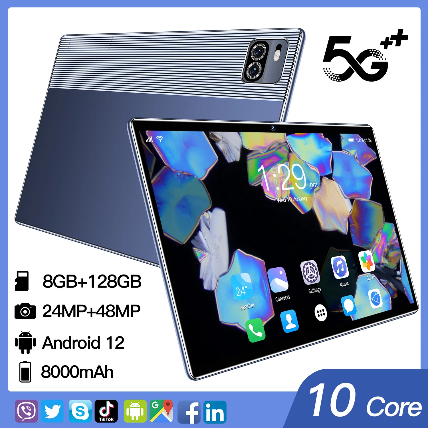 

10.1 inch tablet new Android 12.0 tablet 12GB+512GB mobile phone eight core 5G+dual card GPS+FM+wifi+Bluetooth+face recognition