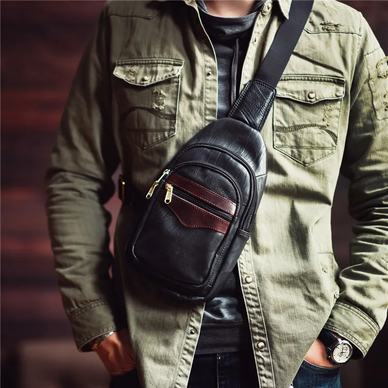 Outdoor daily natural genuine leather men's chest bag handmade weekend leisure luxury real cowhide youth sports cross-body bag