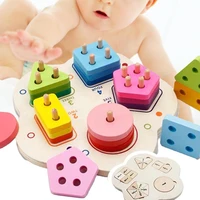 1 set wooden sorting block toy educational hands on skills five column color shape recognition number building block toy for kid