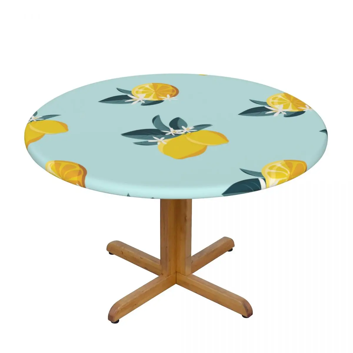 

Round Table Cover Cloth Protector Polyester Tablecloth Tropical Summer Lemon Pattern Fitted Table Cover with Elastic Edged