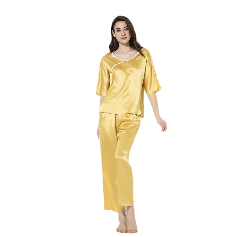 

22 New 19mm Silk Pajamas Set Women Summer Sleepwear 100% Silk Natrual Fabric High Quality Clothing