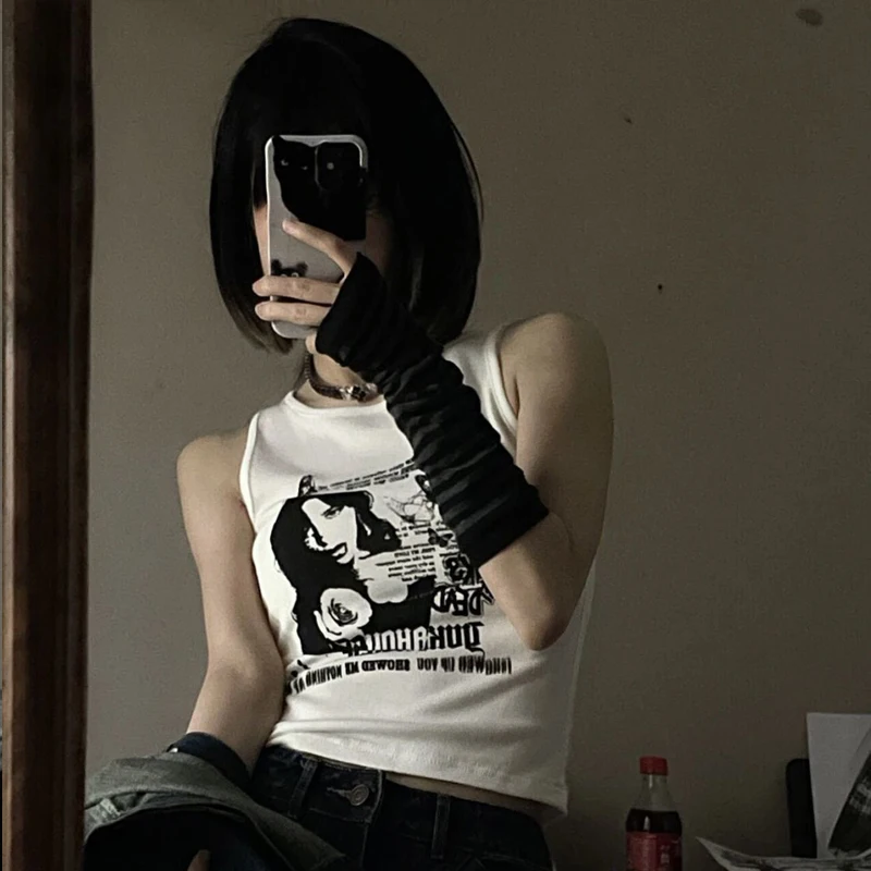 Женский короткий топ без рукавов Готическая уличная одежда в американском стиле