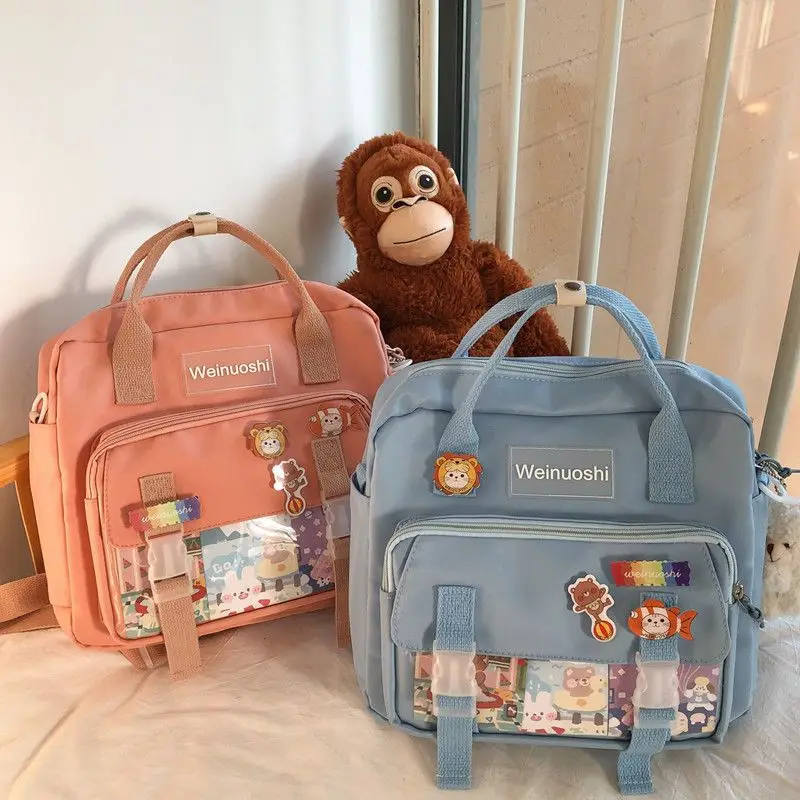 2023 New Korean Version Messenger Canvas Bag Female Students Attend Class Shoulder School Bag Remedial Remedial Handbag