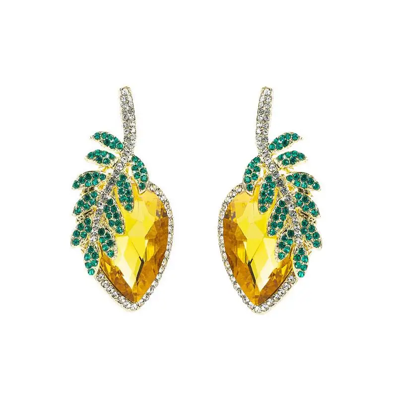 

SENYU Summer Big Water Drop Zirconia Earrings Women Party Show Banquet Jewelry Luxury Zirconia Paved Leaf Wrap Drop Earrings