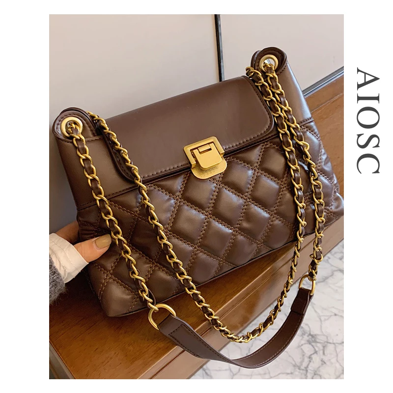 

Shoulder Bag PU Leather Ladies Casual Solid Color Lingge Crossbody Women Handbags Purses Messenger Pouch Chain bolsa feminina