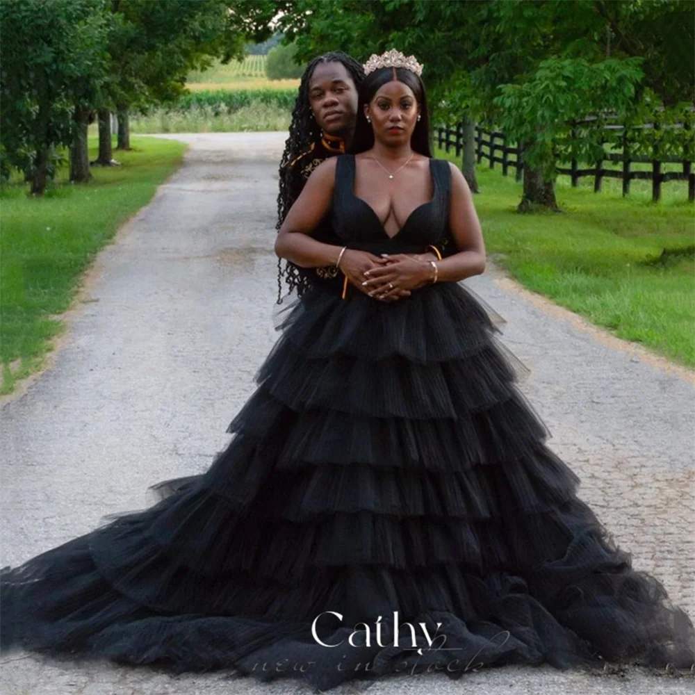 

Cathy V-neck Prom Dress 2023 Luxury Multilayer Vestidos De Noche Sleeveless A-line Prom Gown Sweep Train فساتين السهرة