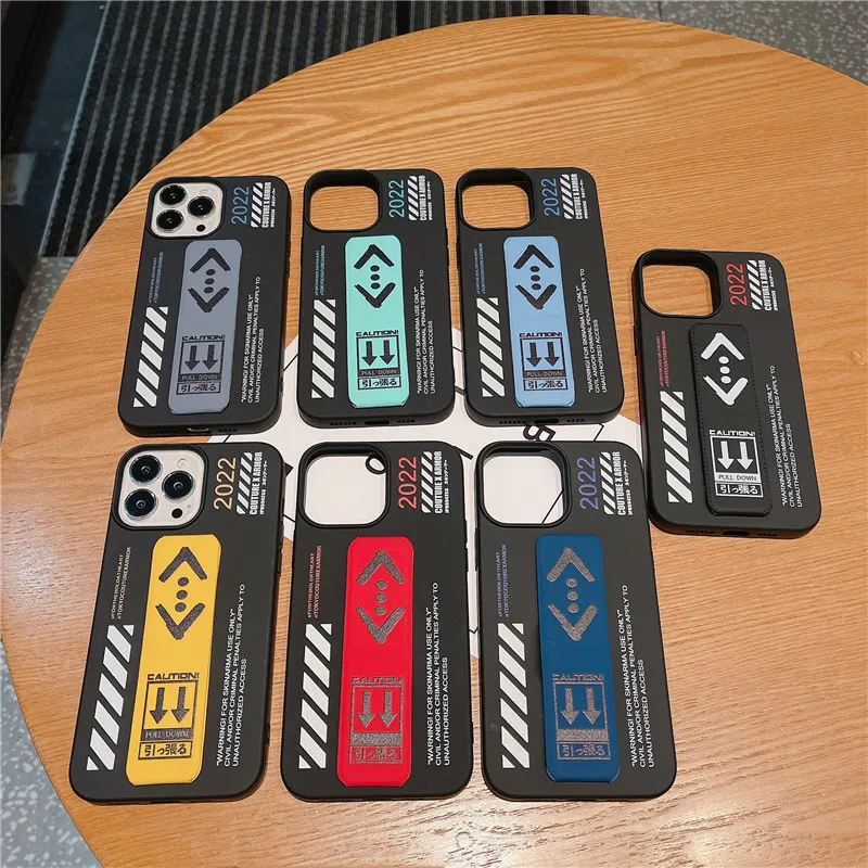 

New cool luxury caution label wrist strap holder soft case for iphone 13 12 11 Pro Max X XS 7 8plus original liquid silico cover