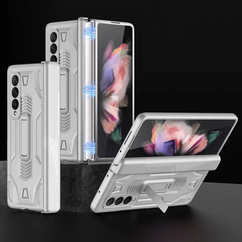

Luxury Hinge Protection Case for Samsung Z Fold3 Case with Stand Vintage Armor Explosion-proof Case for Galaxy Z Fold 3 Case