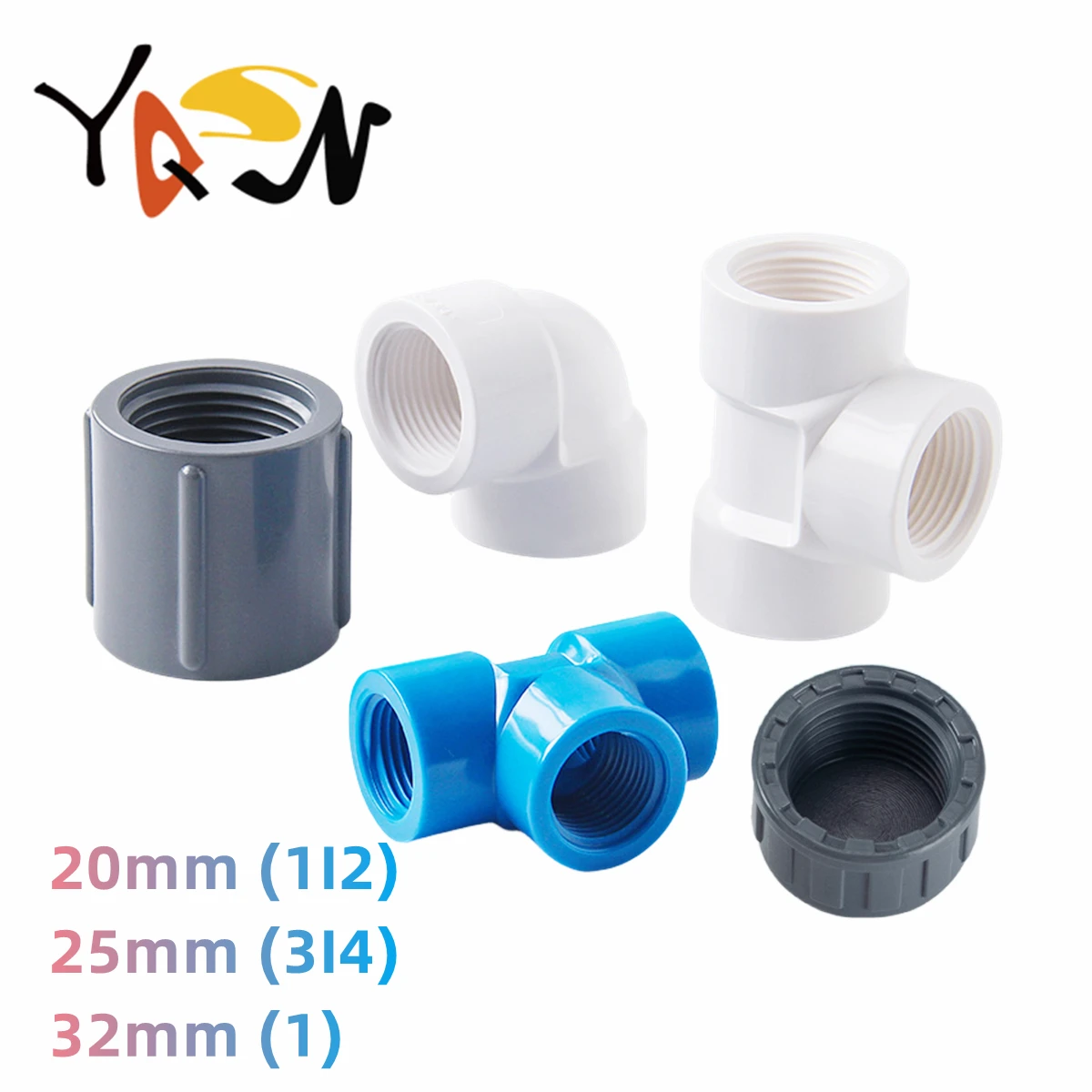 

1PC Female Thread PVC Pipe Connector 1/2" 3/4" 1" Garden Watering Fittings Irrigation System Water Tube Joint Aquarium Adapter