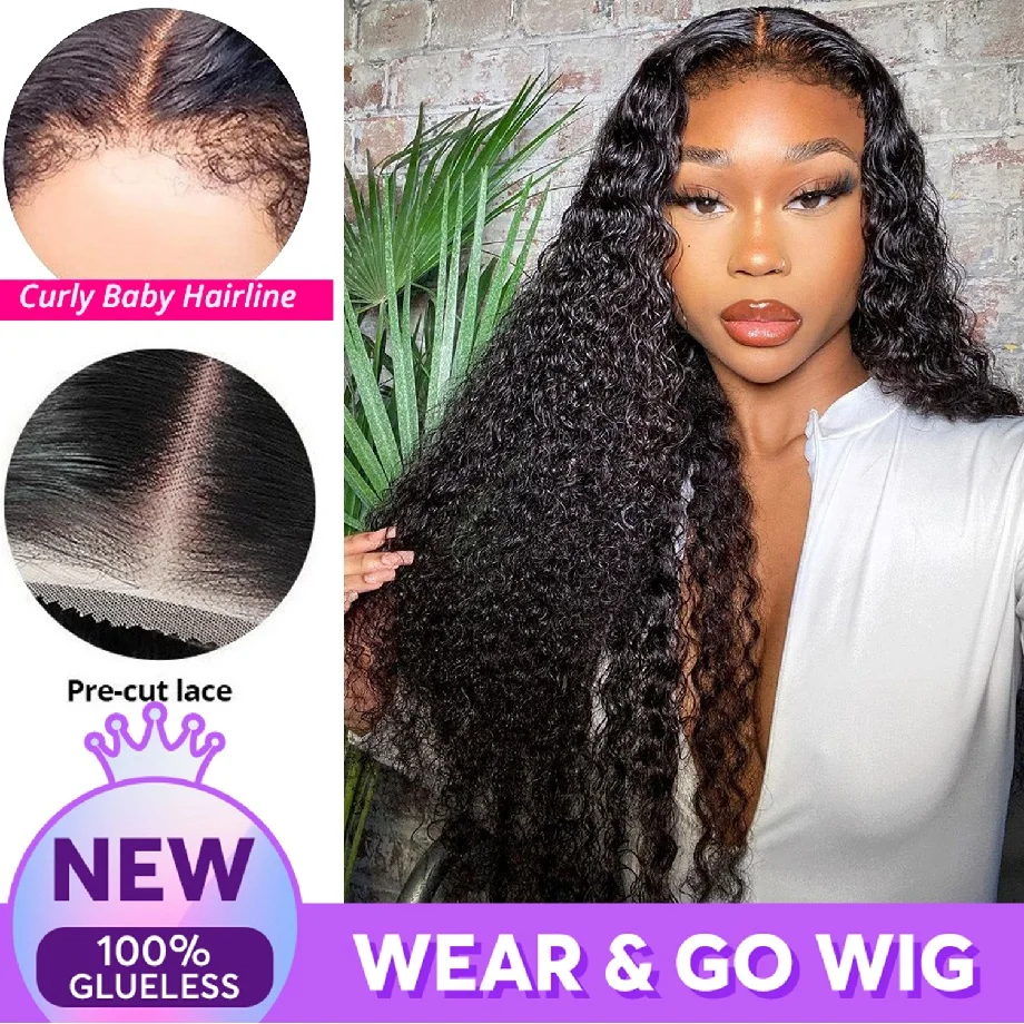 Curly Human Hair Wigs Glueless Wig Human Hair Ready To Wear 4c Edges 4x4 5x5 Water Wave Hd Lace Closure Deep Wave 40 Inch Wigs