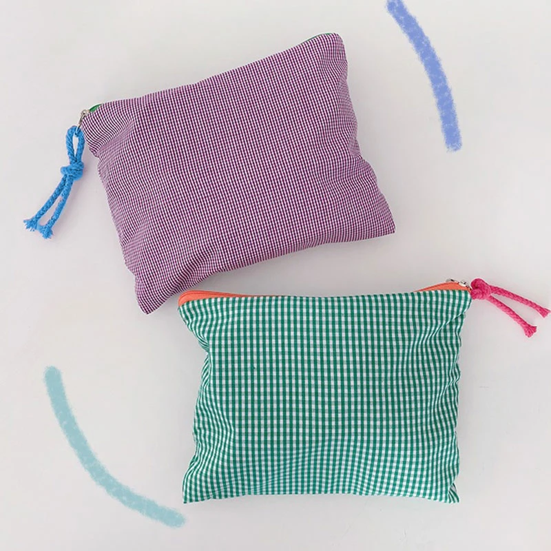 

Корейская версия простой сумки для проверки, цветная хлопчатобумажная ткань, вместительная ручная сумка, портативная и практичная косметичка