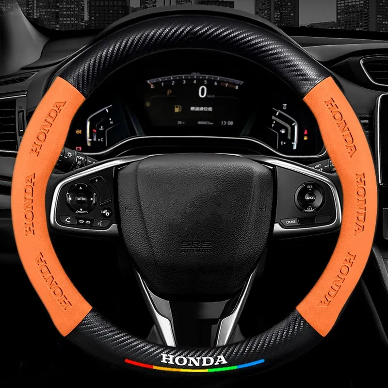 

Car Suede Carbon Fiber Non-Slip Steering Wheel Cover For Honda Civic Accord HRV CRV XRV FIT Jazz City Pilot Odyssey Binzhi BRV