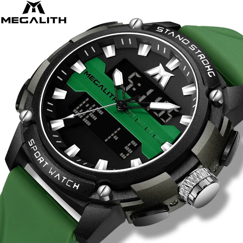

MEGALITH Mutifunction Watches Clock Men Fashion Brand Large Face Rubber Strap Wrist Watch Man Top Brand Sport Waterproof Watches