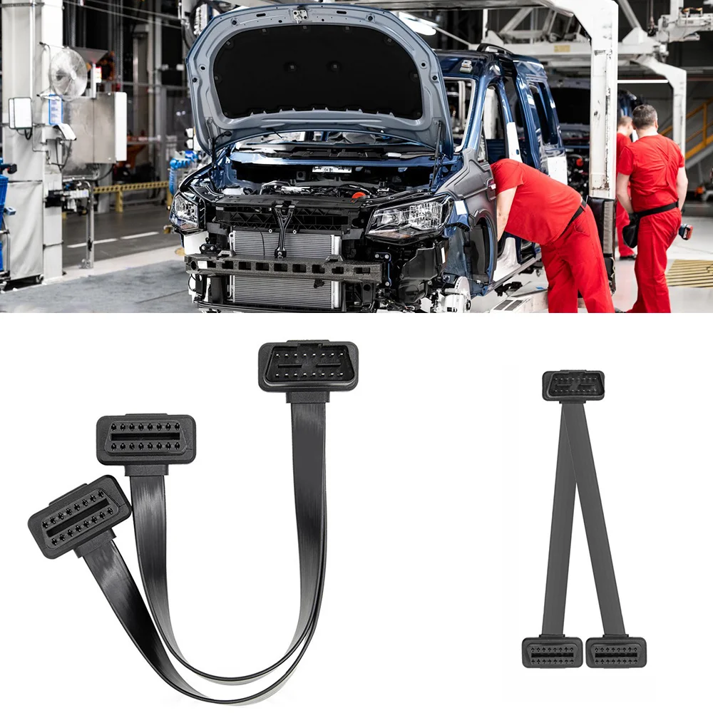 Новый 30см 16-контактный мужской OBD2 разветвительный кабель с двумя женскими разъемами-расщепителями плоского тонкого типа Y-образной конструкции для порта OBD II.