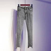 sexy tassel slim denim ankle length pants womens classic solid pencil jeans female design button stretch trousers s 5xl