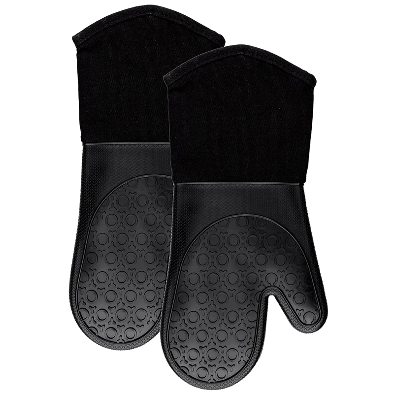 

Силиконовые варежки для духовки с стеганой хлопковой подкладкой-Профессиональные Термостойкие кухонные перчатки-1 пара (черные)