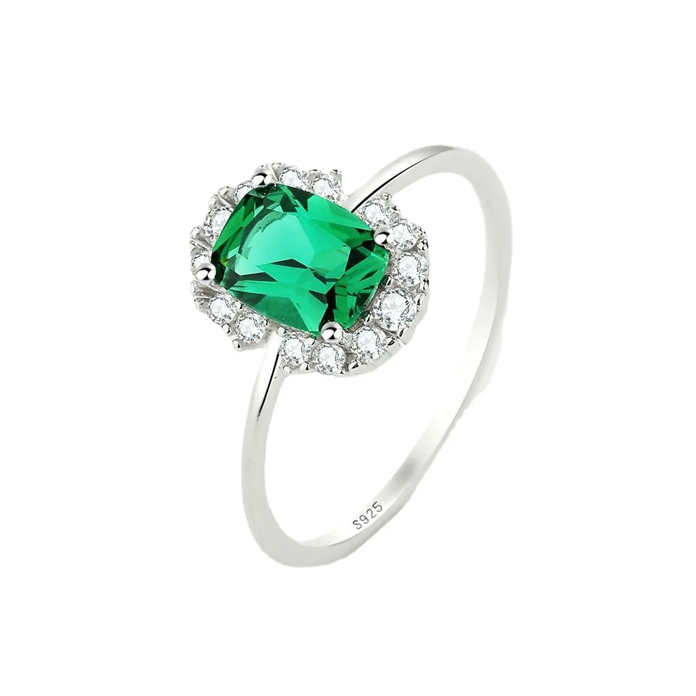 

Luxury 925 Sterling Silver Artificial Emerald Ring for Women Fine Jewelry Gemstone Proposal Engagement Female Ring Gift for Girl