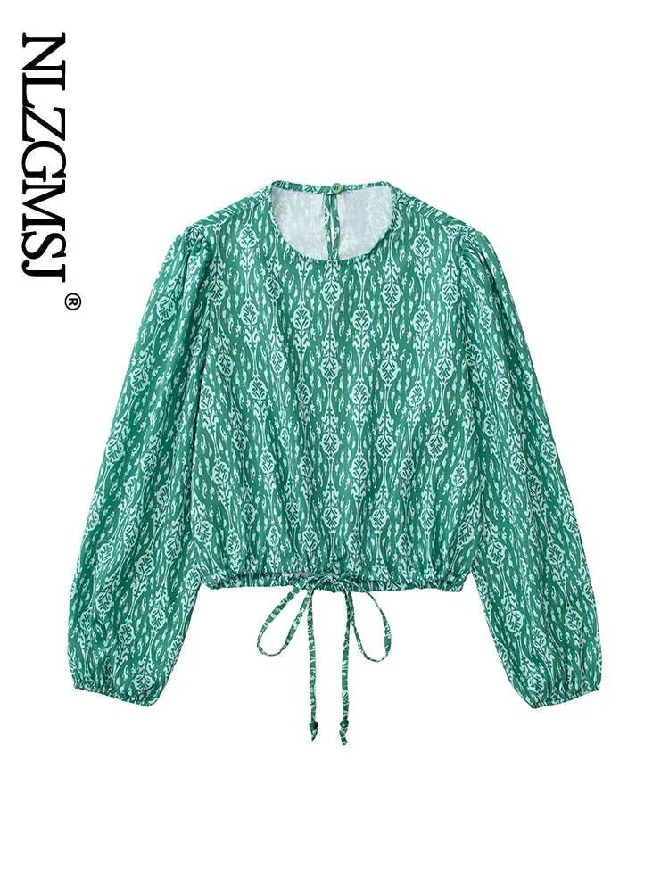 

Nlzgmsj 2022 Весенняя модная пикантная блузка, женская летняя винтажная Повседневная Блузка с пуговицами сзади, Короткие топы с длинным рукавом ...