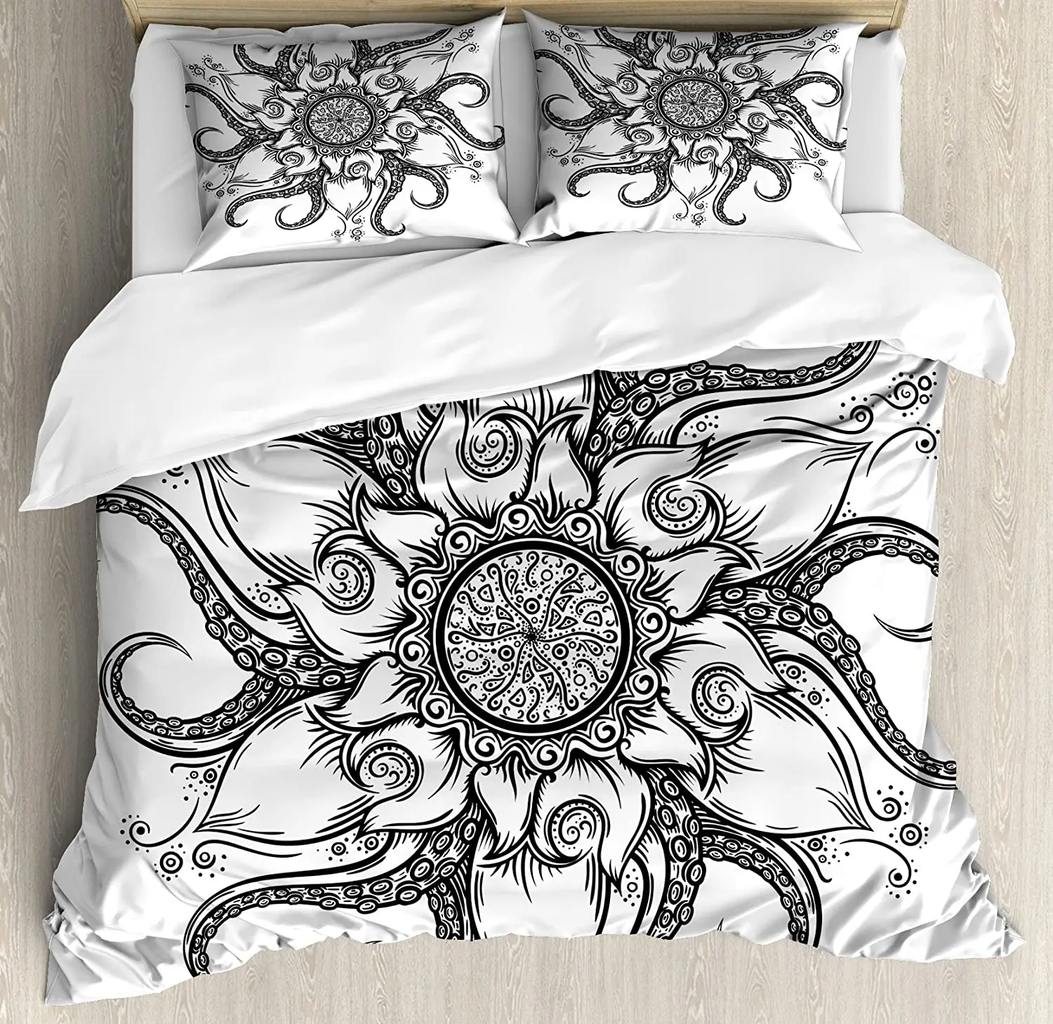 

Octopus Bedding Set Comforter Duvet Cover Pillow Shams Sea Mandala Floral Stylized Ocean Animal wit Bedding Cover Double Bed Set