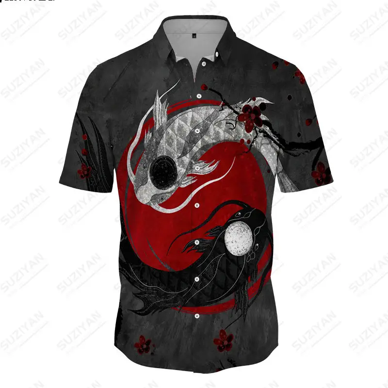 

2023, гавайская рубашка-поло с 3D-принтом Тай-Чи и дракона, Свободная Повседневная модная мужская одежда, уличная рубашка с коротким рукавом