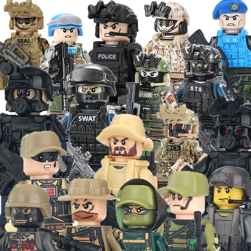 

Military Special Forces Soldier Figures Building Blocks City RRT SWAT Police Jungle Army M2 Gun Weapon Helmet MOC Bricks Toy Boy