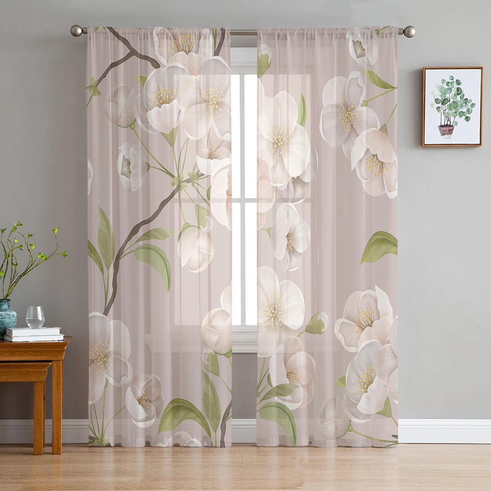 

Spring Brown Background Peach Blossom Sheer Curtains for Living Room Voile Curtain Bedroom Bathroom Tulle Curtains Window Drapes