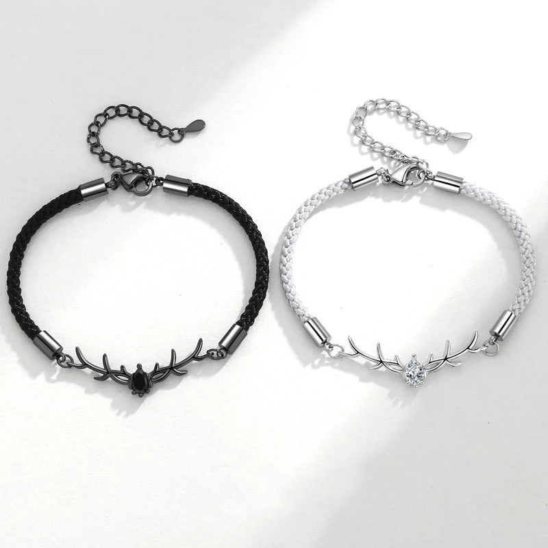 

KOFSAC Crystal Deer Couple's Bracelet Simple Valentine's Day Gift INS Men Women's Rope Bracelets 925 Sterling Silver Jewelry