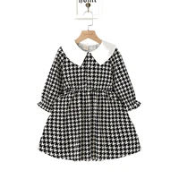 spring summer long sleeve dress toddler kids baby girls lovely birthday clothes houndstooth peter pan collar party gown dresses