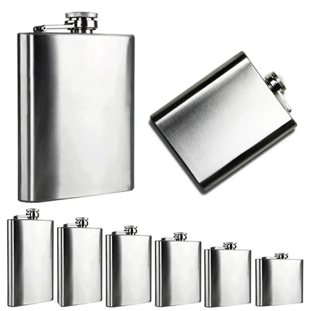 Portable HipFlask 4 5 6 7 8 10 Oz Stainless Steel Hip Liquor Whiskey Alcohol Flask Cap Wine Bottle