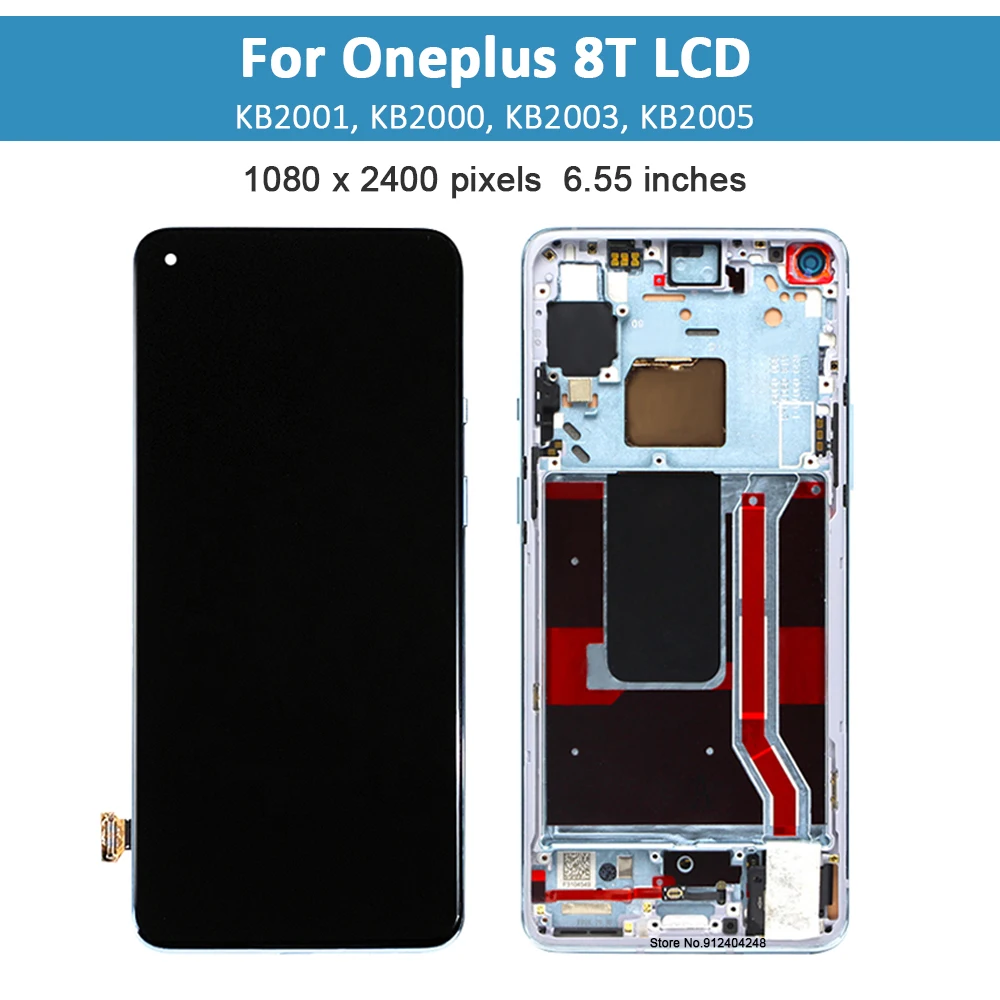 Najtaniej Oryginalny 6.55 ''wyświetlacz AMOLED Dla OnePlus 8T LCD KB2001 KB2000 KB2003 Dla OnePlus8T Naprawa Ekranu Dotykowego LCD Części Z Ramką